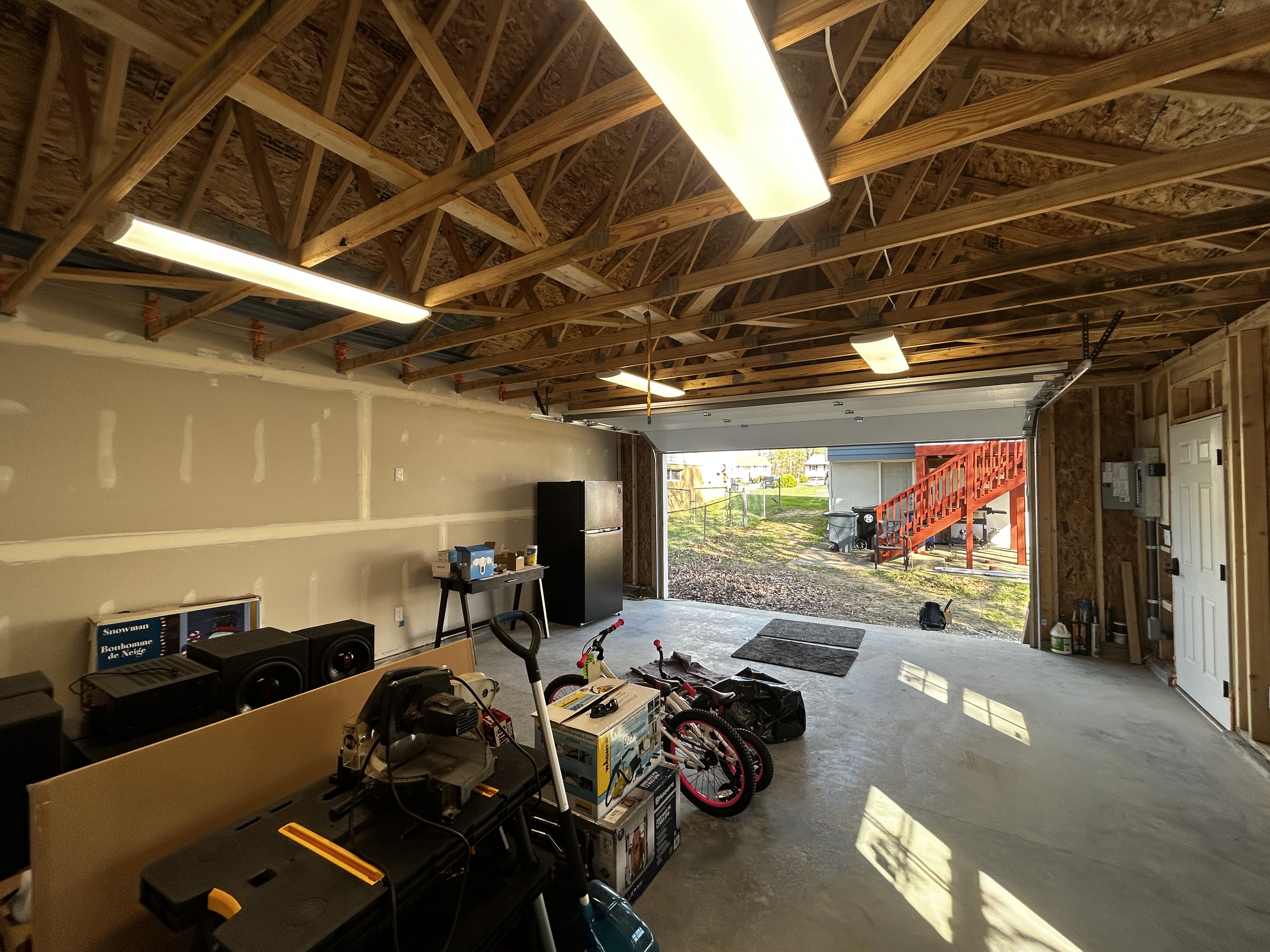 Finished interior lighting and receptacles in a Baltimore County detached garage
