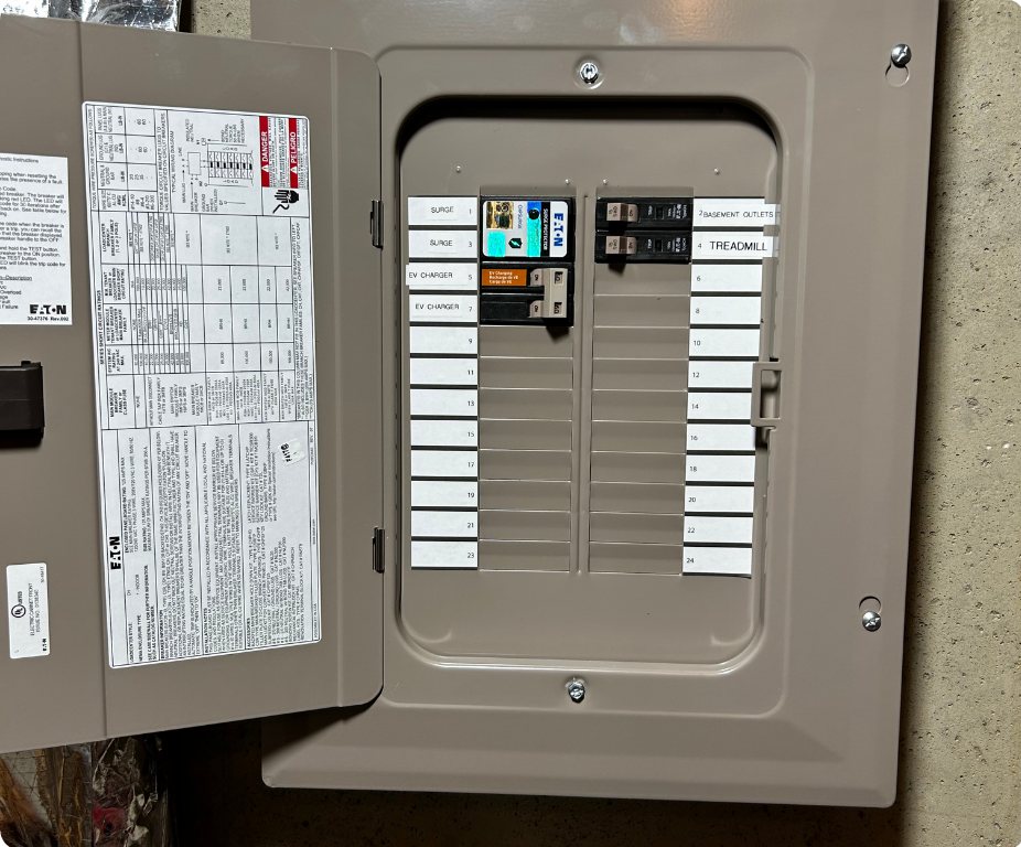 Completed electrical breaker panel installed by CMD Electric